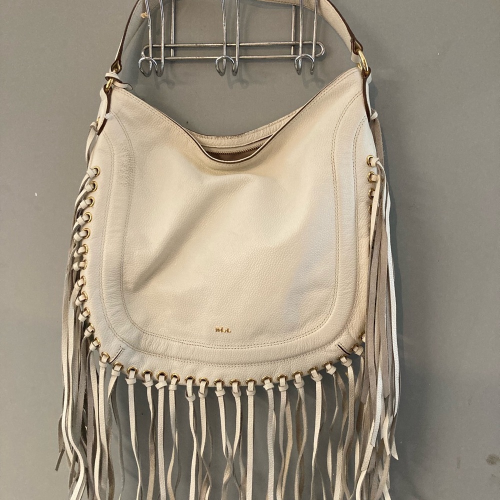 Ralph Lauren Cream Shoulder Bag with Fringe Detailing